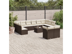 Vidaxl 13 Pcs Conjunto Sofás P/ Jardim C/ Almofadões Vime Pe Castanho