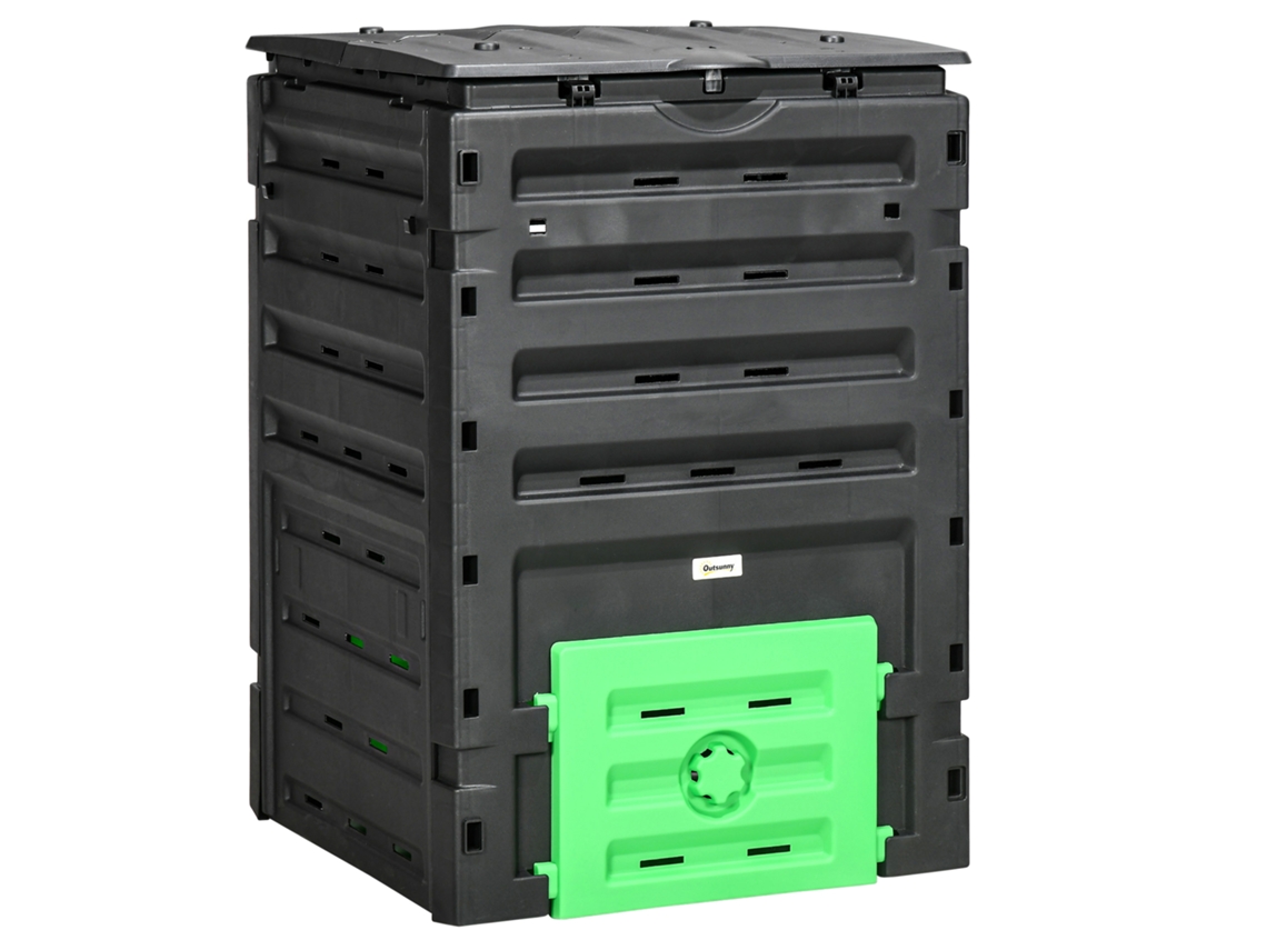 Compostor De Jardim De 450 Litros, Com 80 Orifícios De Ventilação E 2 Portas Deslizantes, 69 X 71 X 103 Cm, Preto.