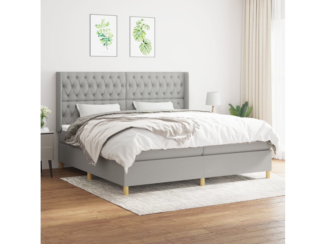 Vidaxl Cama Com Molas/colchão 200x200 Cm Tecido Cinza-claro