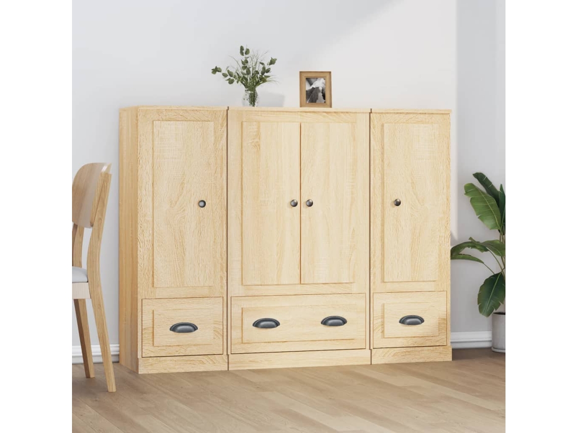 Vidaxl Aparadores Altos 3 Pcs Derivados De Madeira Cor Carvalho Sonoma