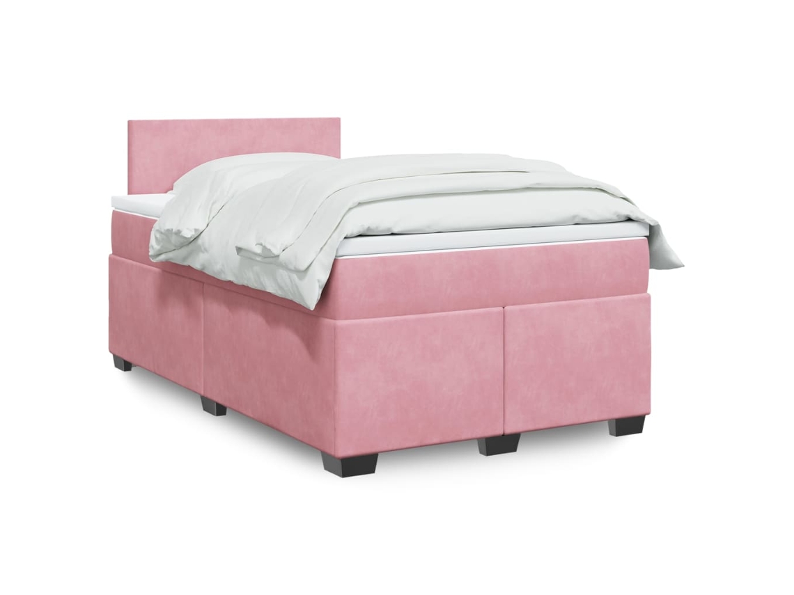 Vidaxl Cama Boxspring Com Colchão 120x200 Cm Veludo Rosa