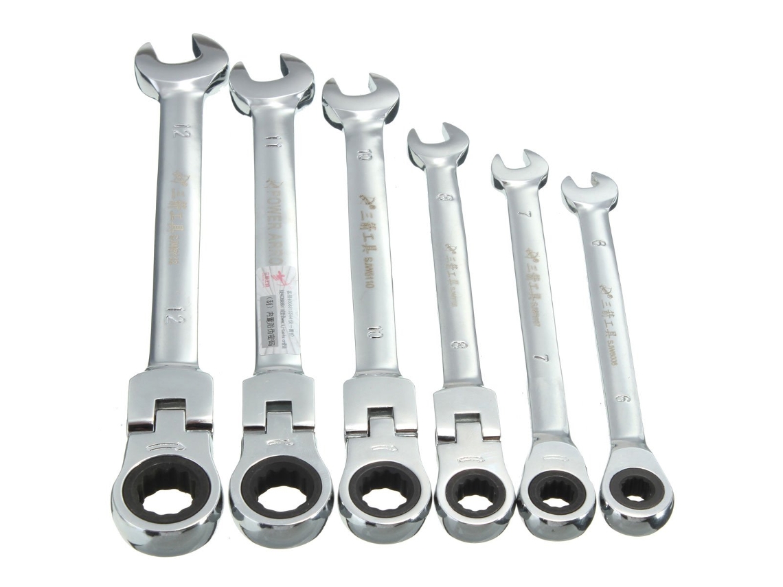Chave combinada de catraca com cabeça giratória flexível, ferramenta métrica para garagem, 6 mm, aço | S/MARCA
