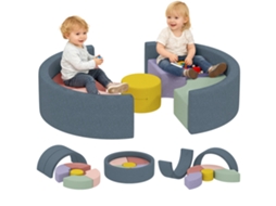 Conjunto 7 Blocos Espuma Construção Infantil Veludo Cotelê Lavável Colorido