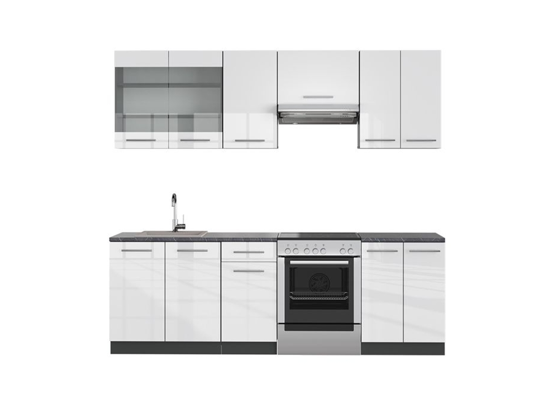 Cozinha Fame-Line, 240 cm sem bancada, Branco brilhante/Antracite, Vicco
