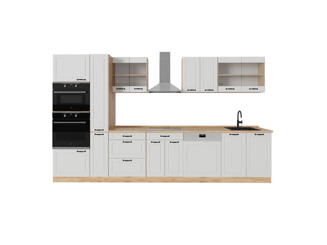Cozinha completa R-Line, 350cm, PT Carvalho, Branco campestre/Carvalho dourado VICCO