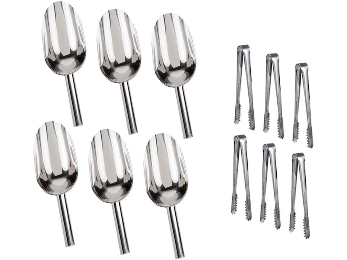Conjunto De 6 Pinças Gelo E Copos Medidores Black Menba Sweet Candy Buffet, Cor Prata
