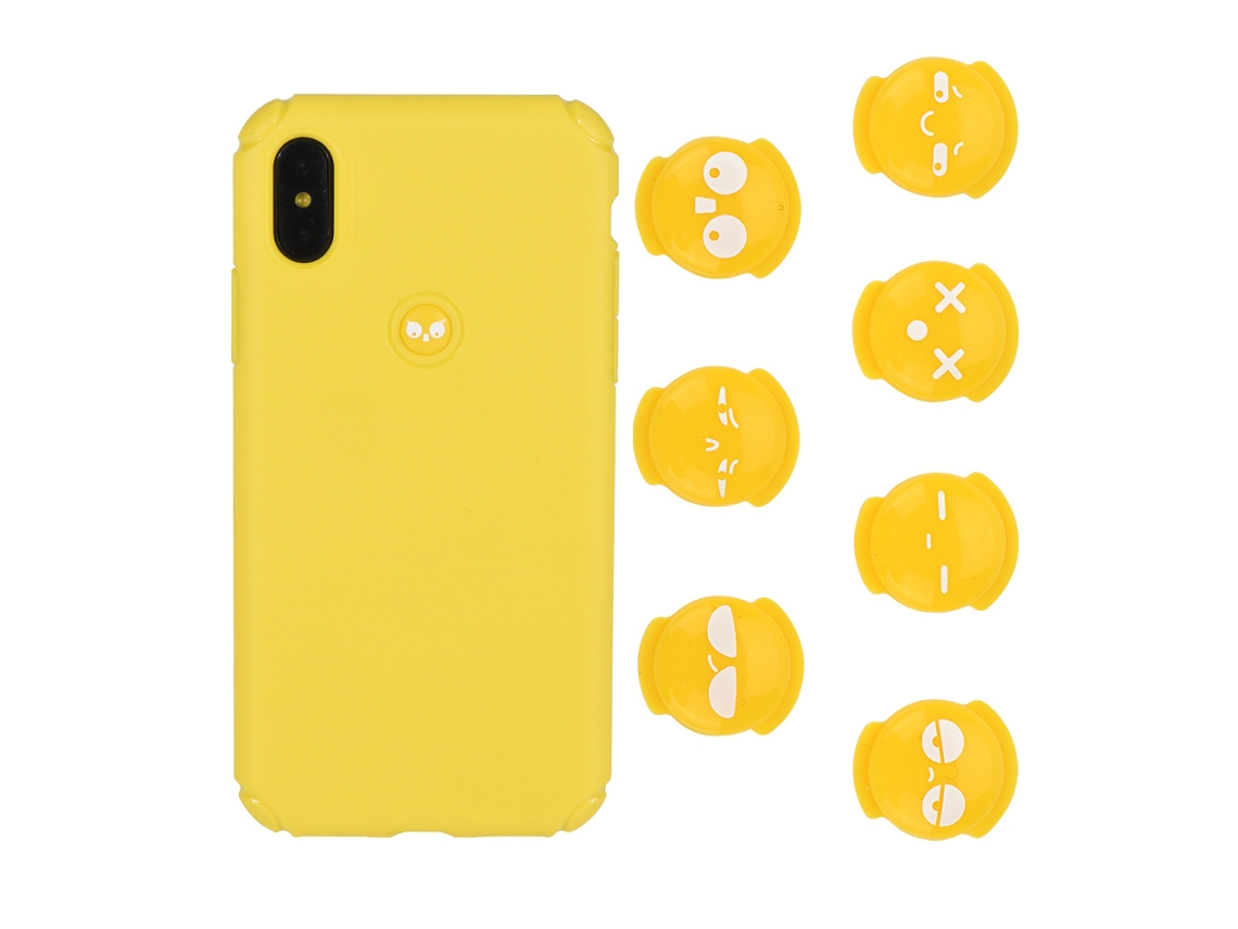 Capa protetora amarela criativa 7 em 1 para iPhone X com emoji substituível EOOCOO