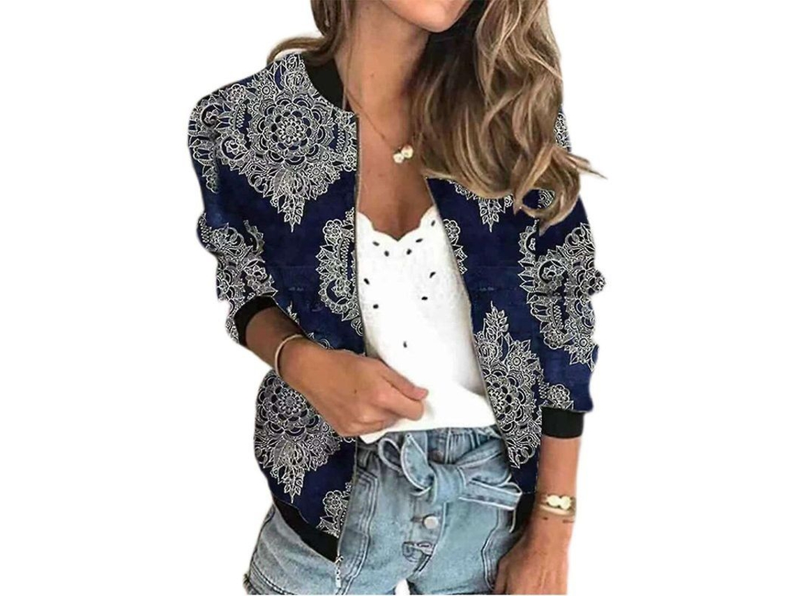 Jaqueta Curta De Zíper Com Estampa Feminina Manga Longa Slim Fit Para Primavera E Outono Xl Cor 6