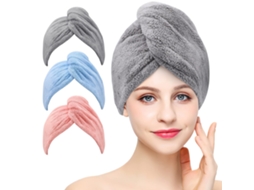 Pacote Com 3 Toalhas De Microfibra Para Cabelo (cinza, Rosa E Azul) Super