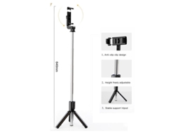 Tripé Selfie Stick / Suporte Para Celular Bluetooth Com Controle Remoto, Preto-aquaforge