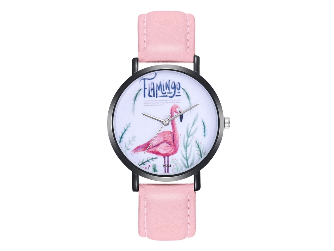Relógio de Pulso Feminino Padrão Animal Pulseira de Couro Pu Quartzo Rosa