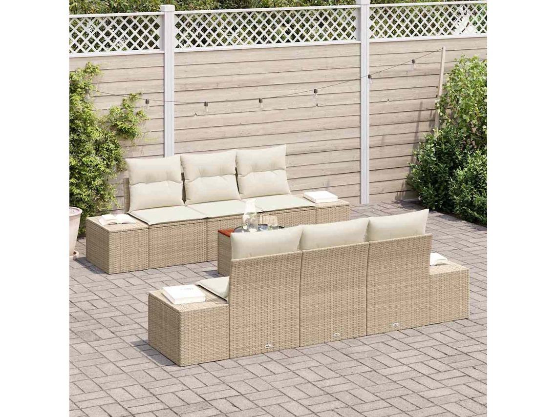 Vidaxl Conjunto De Sofá De Jardim 7 Unid. Bege E Creme Vime Pe