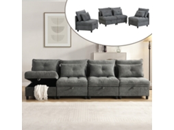 Sofá Modular De 4 Lugares Assentos Com Arrumação E Função Cama Antique Gray Mobrio