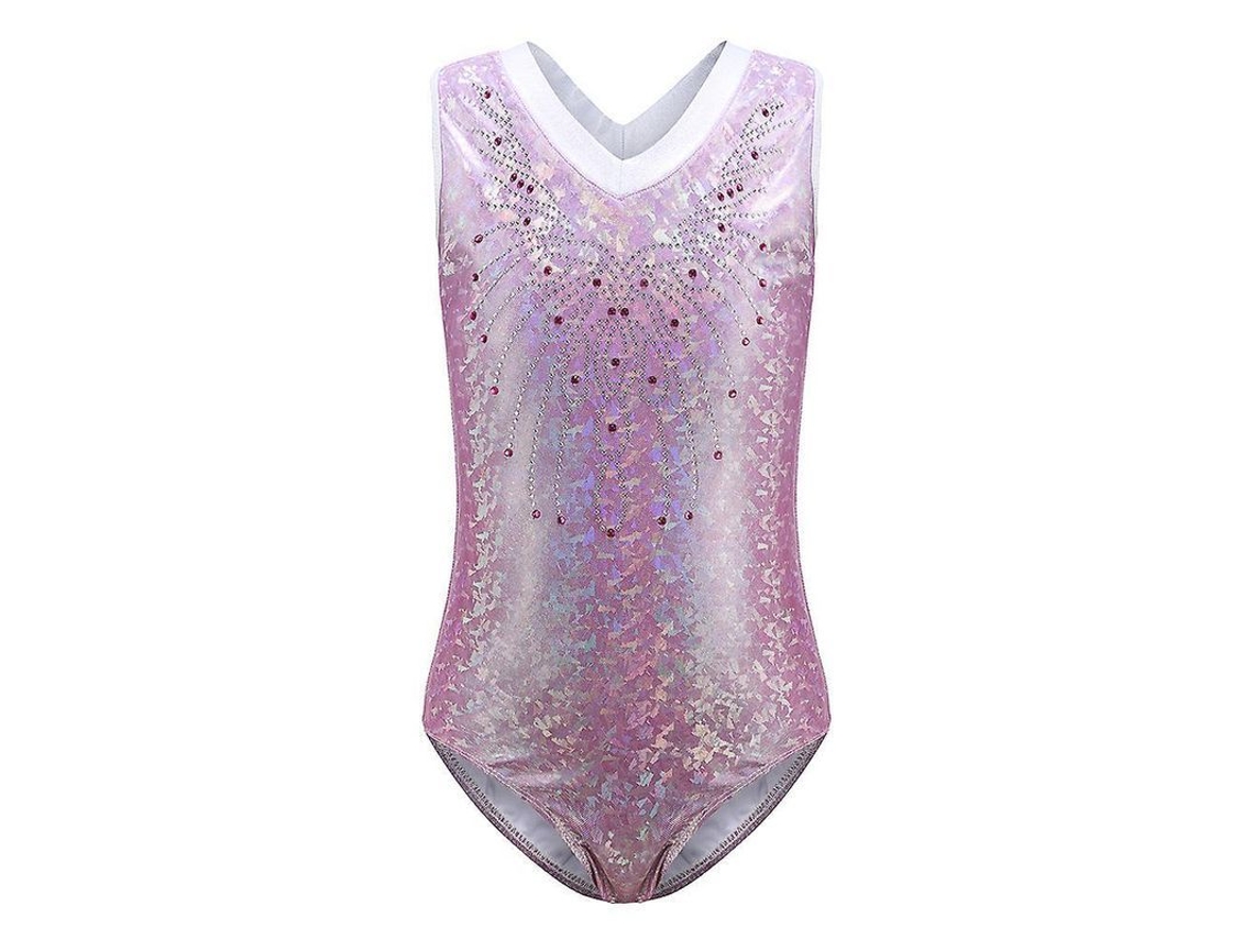 2026-mono De Baile Sem Mangas Para Meninas, Leotardo De Ginástica E Ballet Com Estampa Diamante 5-6 Anos Morado