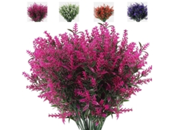 Conjunto de 8 Flores Artificiais de Lavanda Plantas Decorativas Resistentes Aos Raios Uv para Uso Interno e Externo, na Cor Rosa. AQUAFORGE