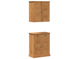Conjunto 2 Conjunto De Banheiro Vidaxl Castanho Madeira De Pinho Maciça (67,5 X 34 X 80 Cm)