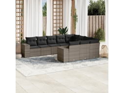 Jogo de Sofá Jardim 10 Peças C/ Almofadões Vime Pe Cinza Dkd Home Decor