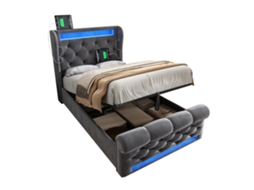 Cama Solteiro Estofada 90x200 com Led e Armazenamento PAPRIKA