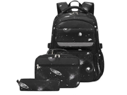 Mochila De Estudante De Três Peças De Grande Capacidade Com Estampa De Estrela Preta, Mochila Multifuncional Olysi Shop