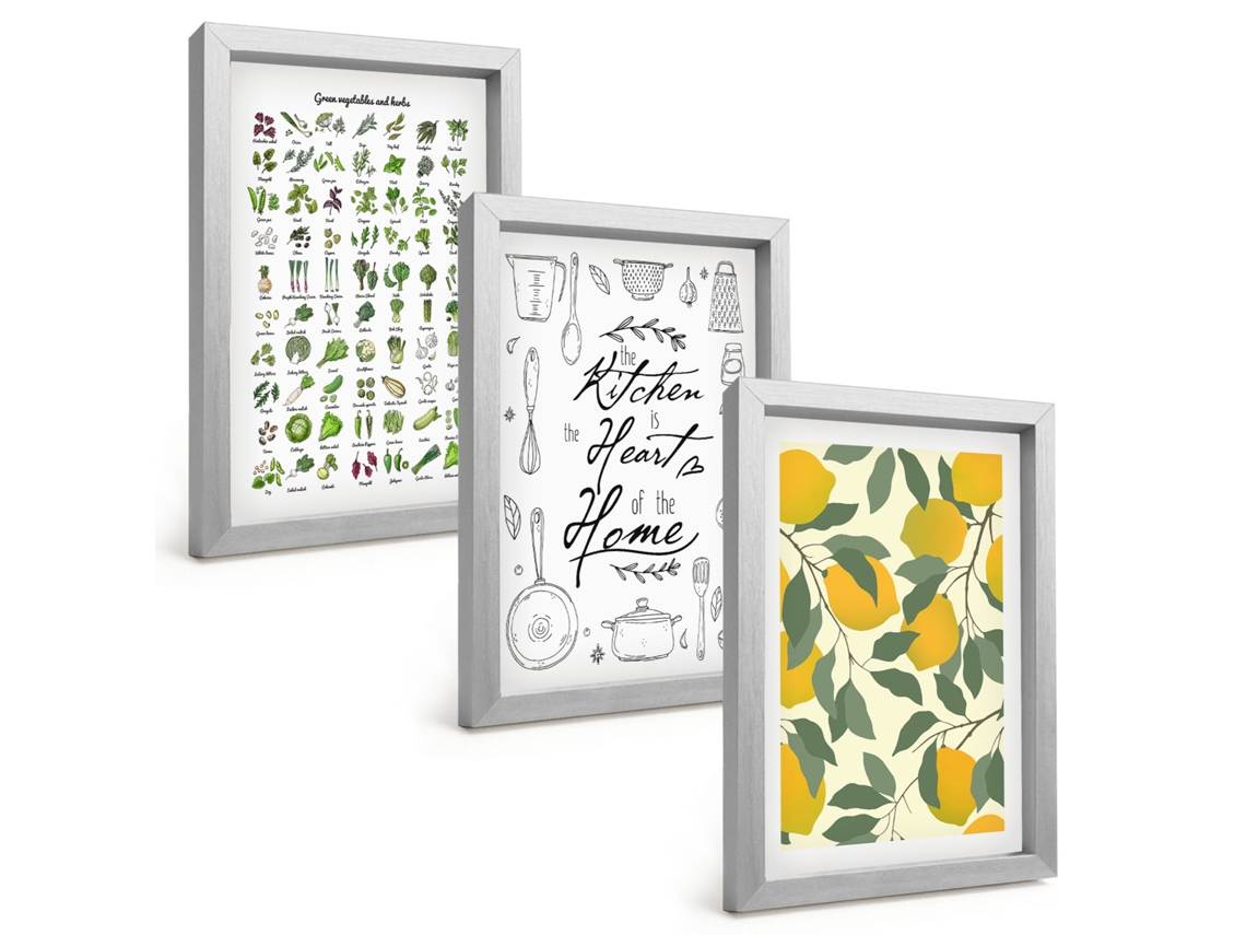 Composição De Quadros Ervas De Cozinha, Limões Pintados Espelharte (3 Peças 20x30 Cm)