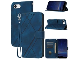Capa De Couro Com Estampa De Linhas Para Iphone 16e E Alça Prática - Azul