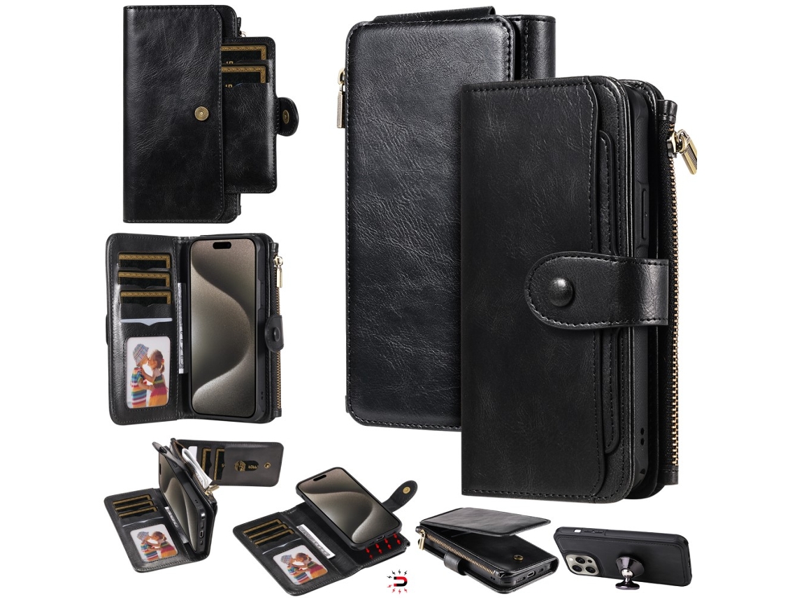Capa Para Iphone 15 Pro Max Pele Sintética Magnética Preto
