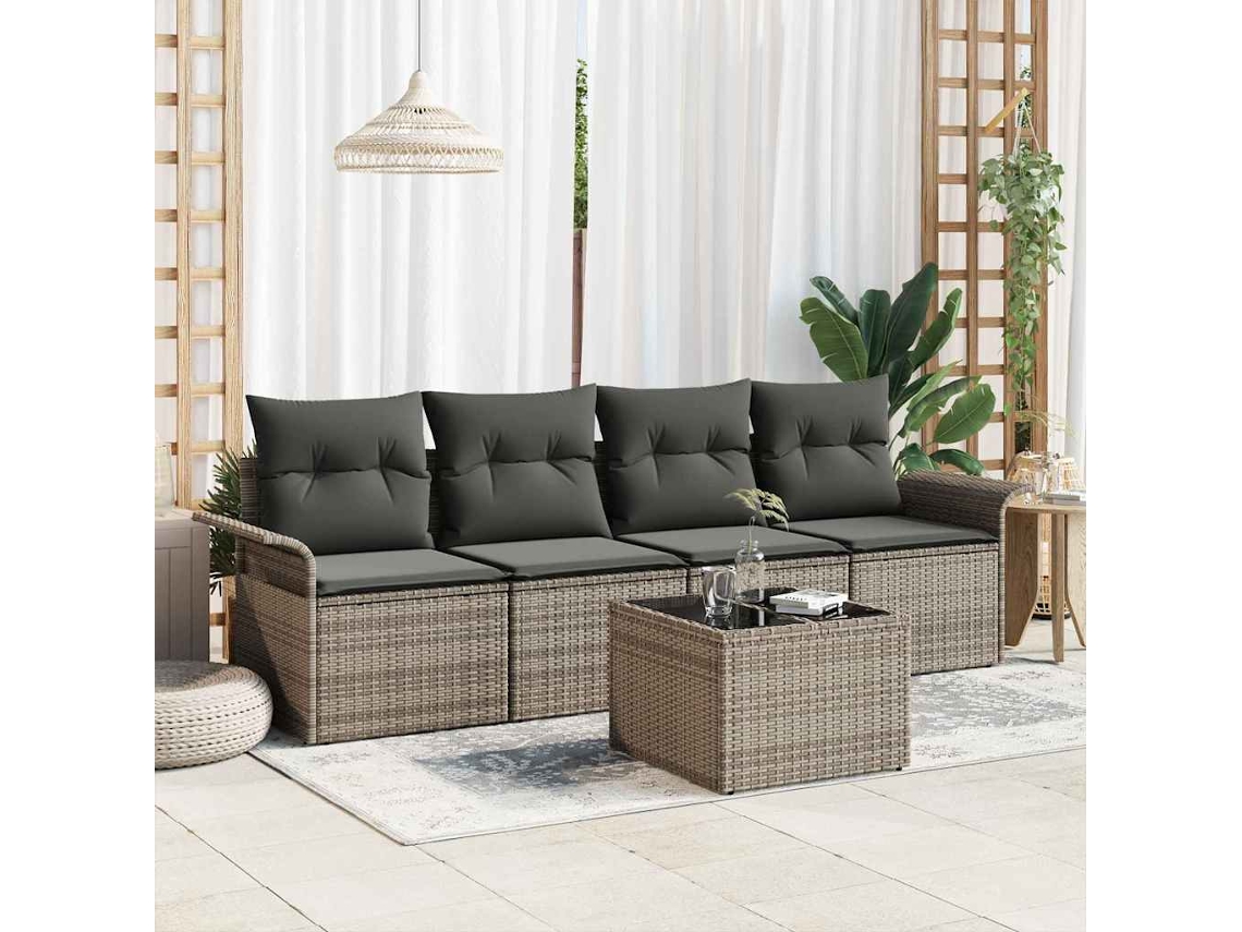 Vidaxl Conjunto De Sofás 5 Unid. Cinzeto Vime Pe