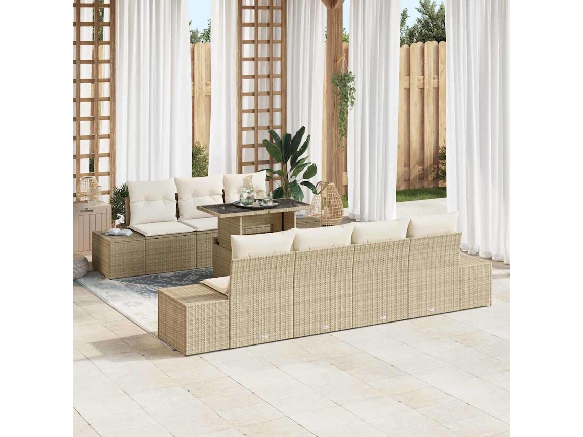 Vidaxl Conjunto De Sofá De Jardim Com Almofada 8 Pcs Bege E Creme