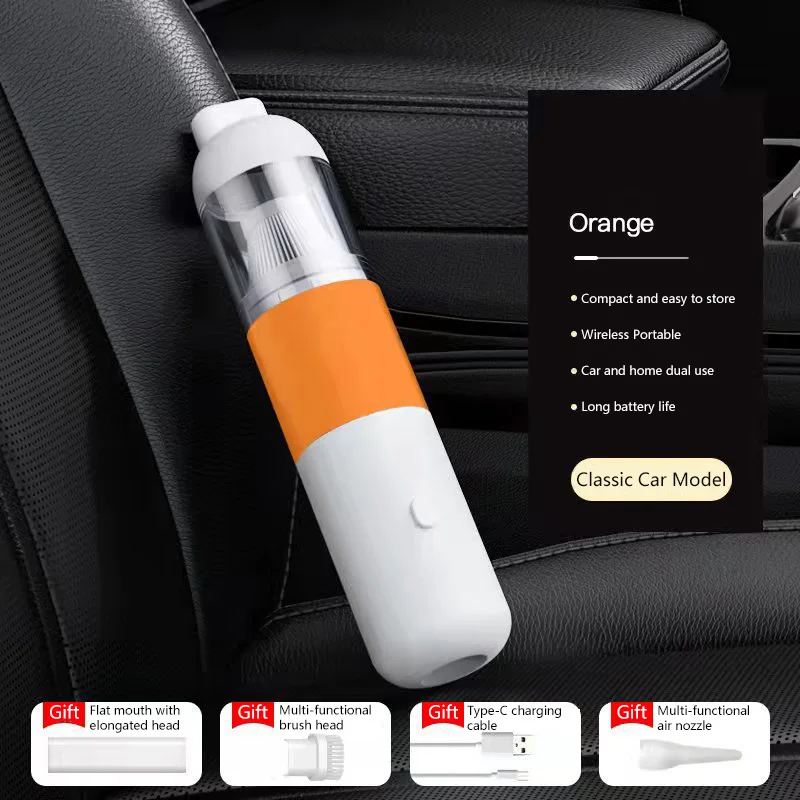 Aspirador de Pó MDUG para Carro, Sem Fio, Alta Potência (laranja)
