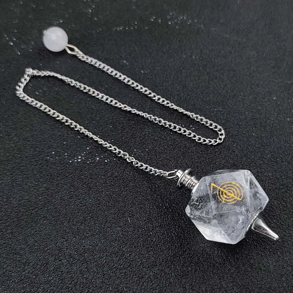 Pingente de Cubo Poligonal com Símbolo de Cristal Natural MDUG (cristal Branco)