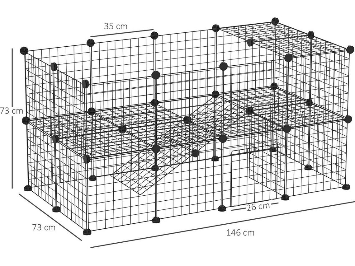 Parque para Coelhos PAWHUT 36 Painéis (Preto - 146x73x73cm - ABS)