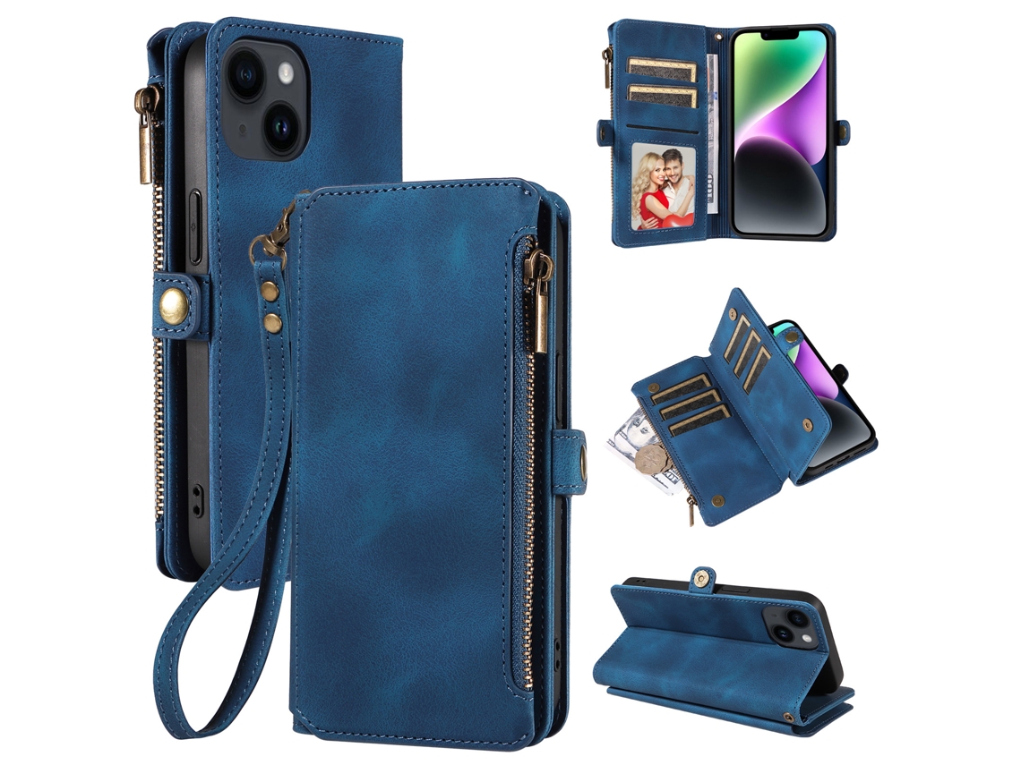 Capa Carteira Para Iphone, Compatível Com Iphone.azul - Iphone 15 Pro Max
