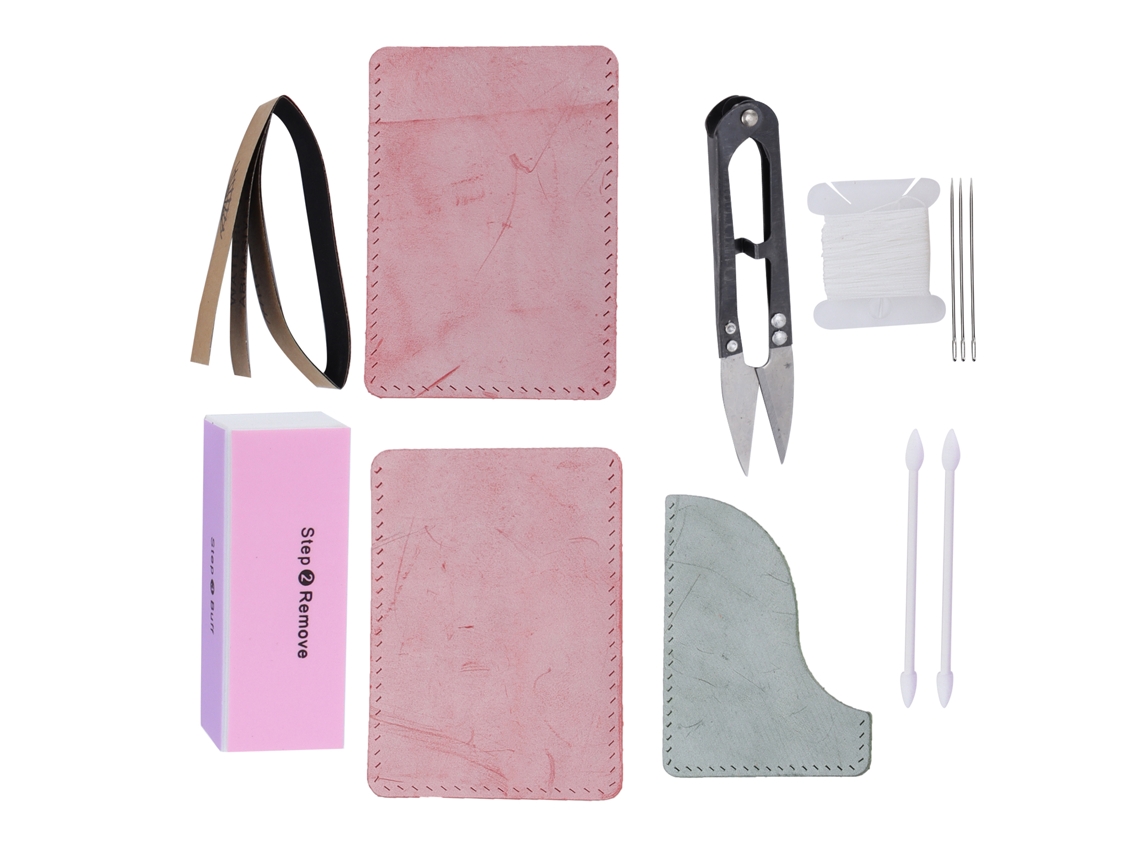 Kit De Materiais De Couro Diy Para Cartões E Carteiras Com Ferramentas Produtos Semi-elaborados Névoa Cera Vermelha E Verde