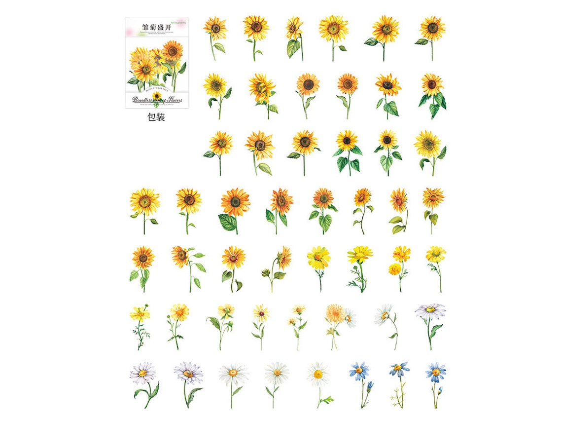 100 Adesivos Pet Flores Série Plantas Scrapbooking Diy Decoração | S/MARCA