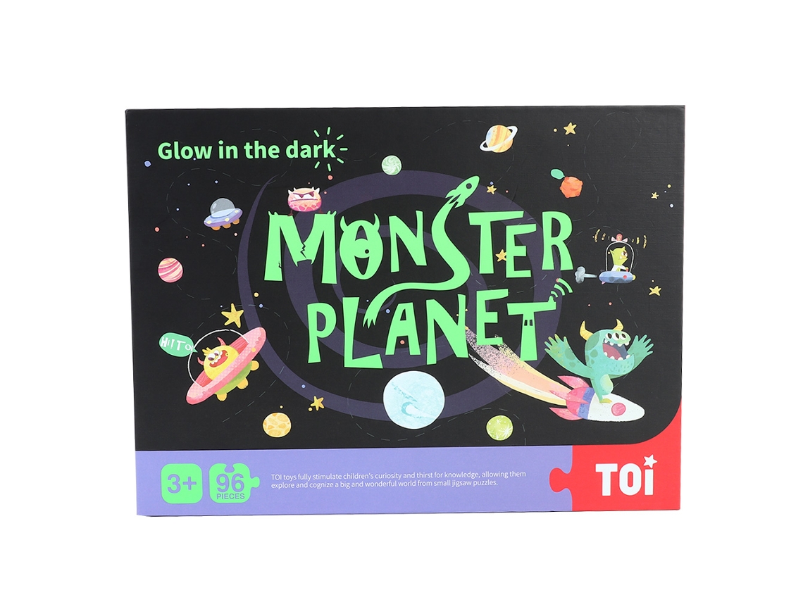 Quebra-cabeça com luz noturna para crianças, 96 peças, tema planetário. Brinquedo educativo.