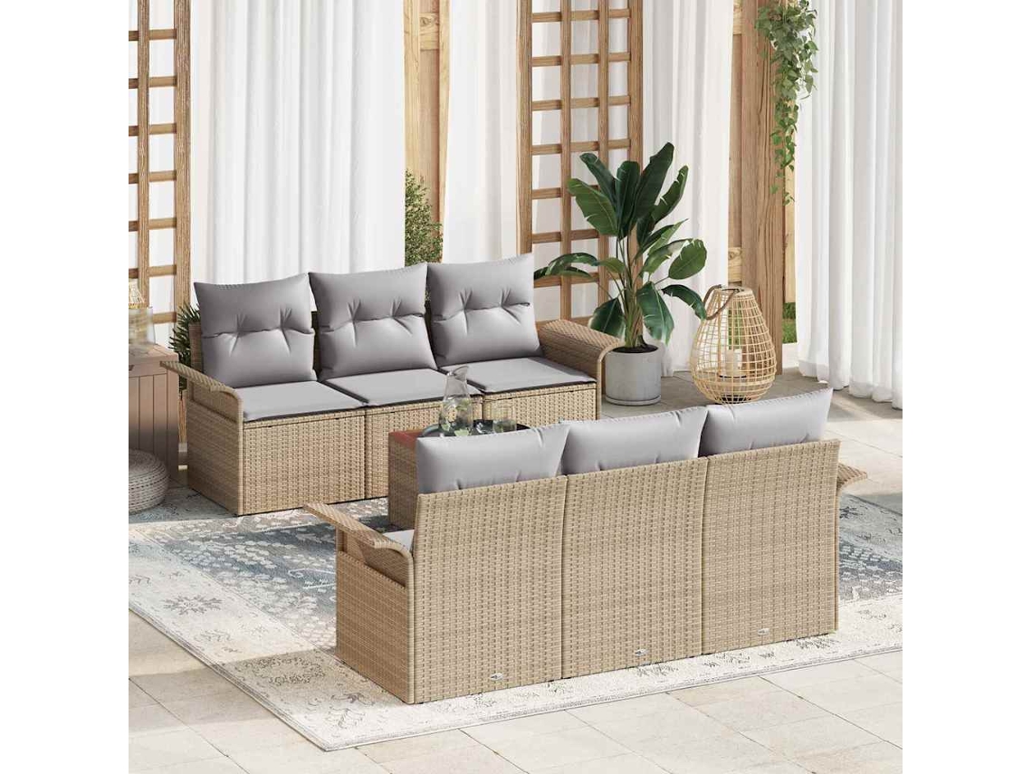 Vidaxl Conjunto De Sofá De Jardim 7 Unid. Bege Vime Pe