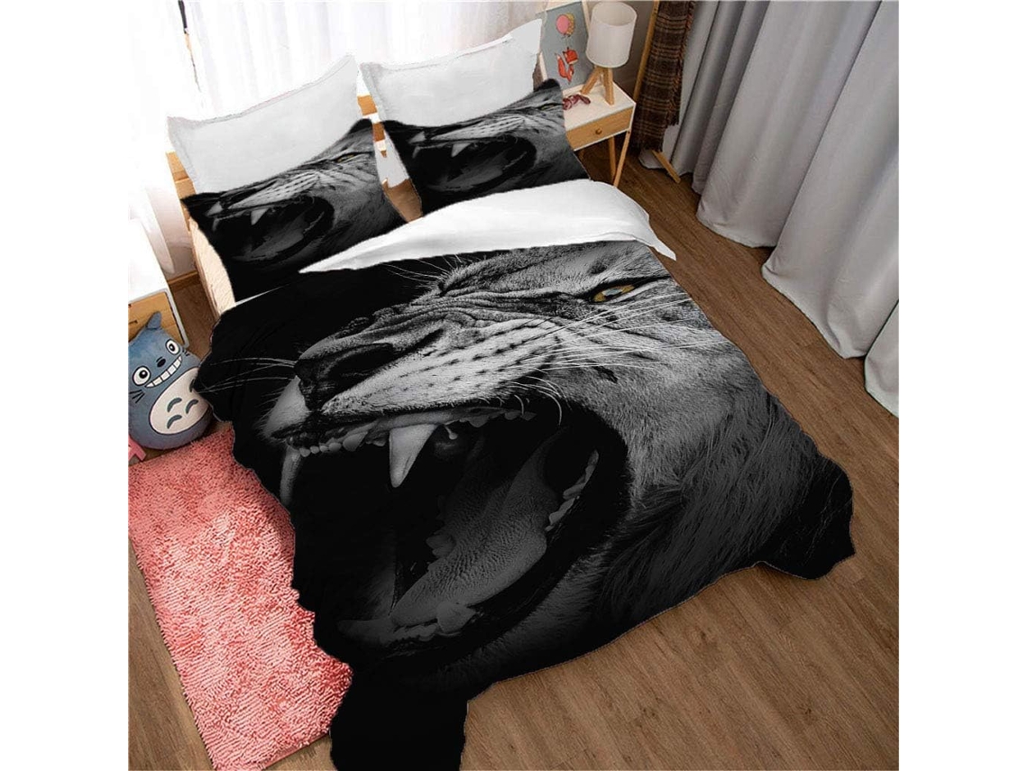 Capa de Edredom Tigre Branco em Microfibra Fronha 220x240cm