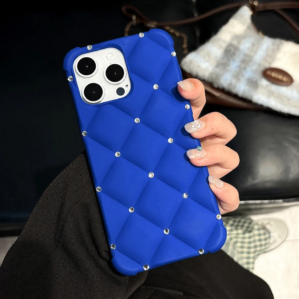 Capa Macia E Resistente A Impactos Em Silicone Líquido Fosco Com Textura De Diamante Para Iphone 15 Pro Max (azul).