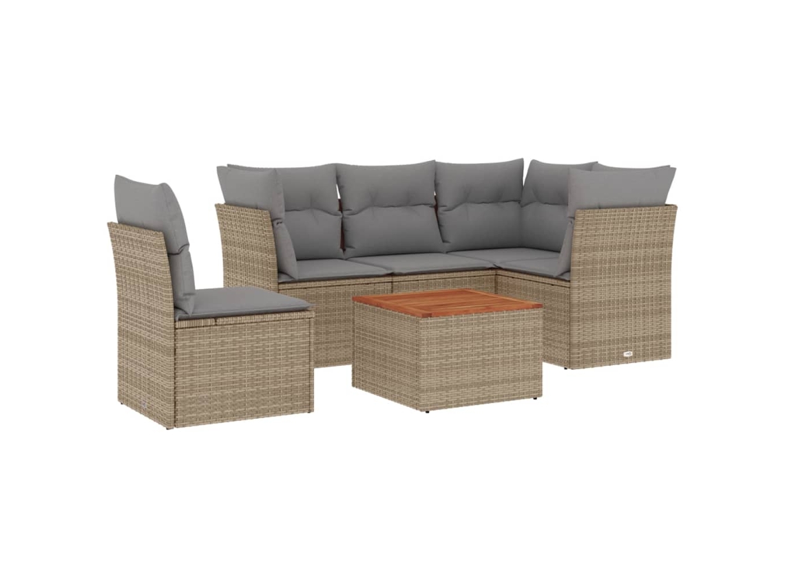 Conjunto de 6 Sofás Jardim com Almofadões Vime Pe Bege Misturado MAISON EXCLUSIVE