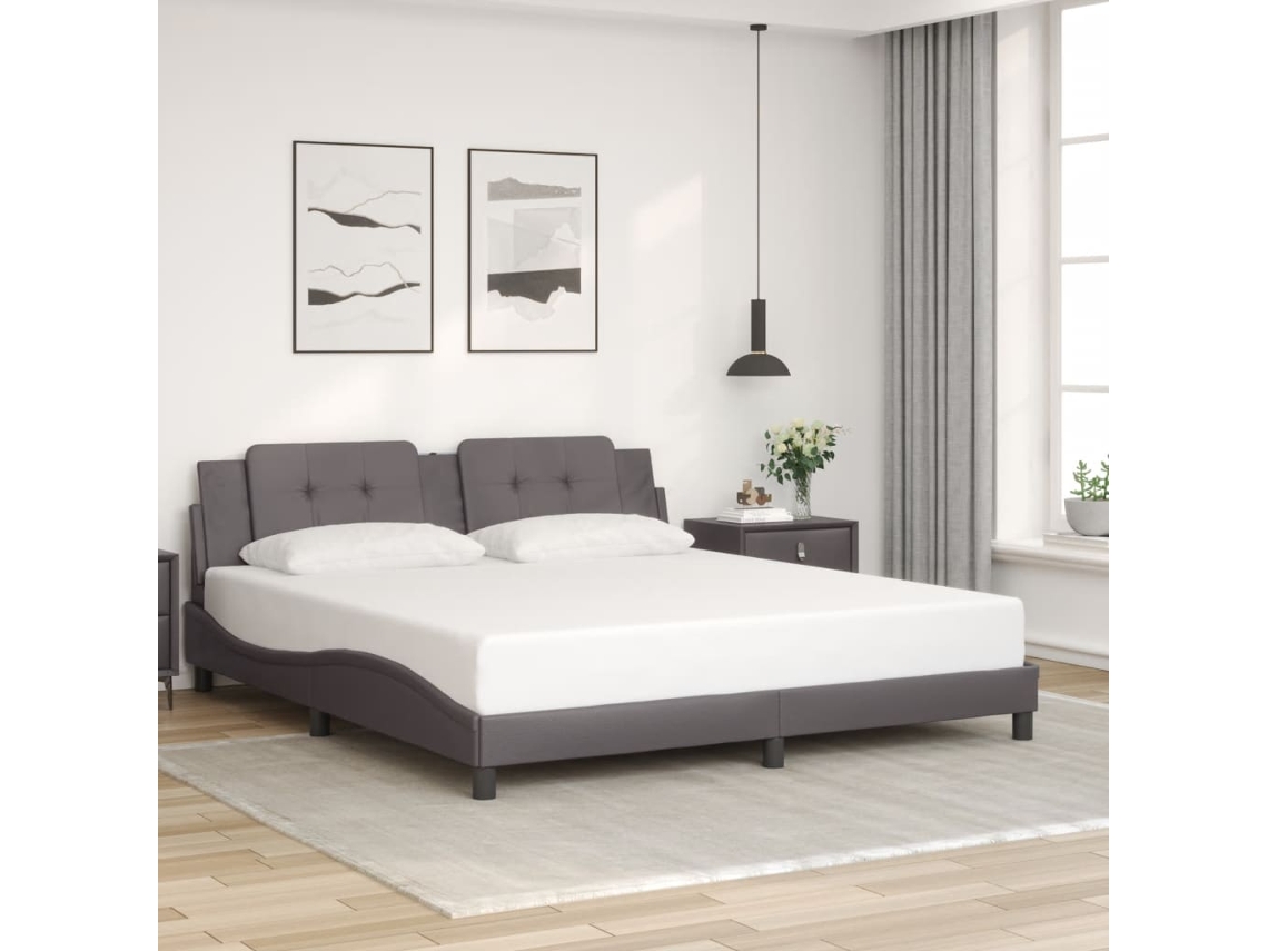 Estrutura Cama C/ Cabeceira 180x200cm Couro Artificial Cinzento