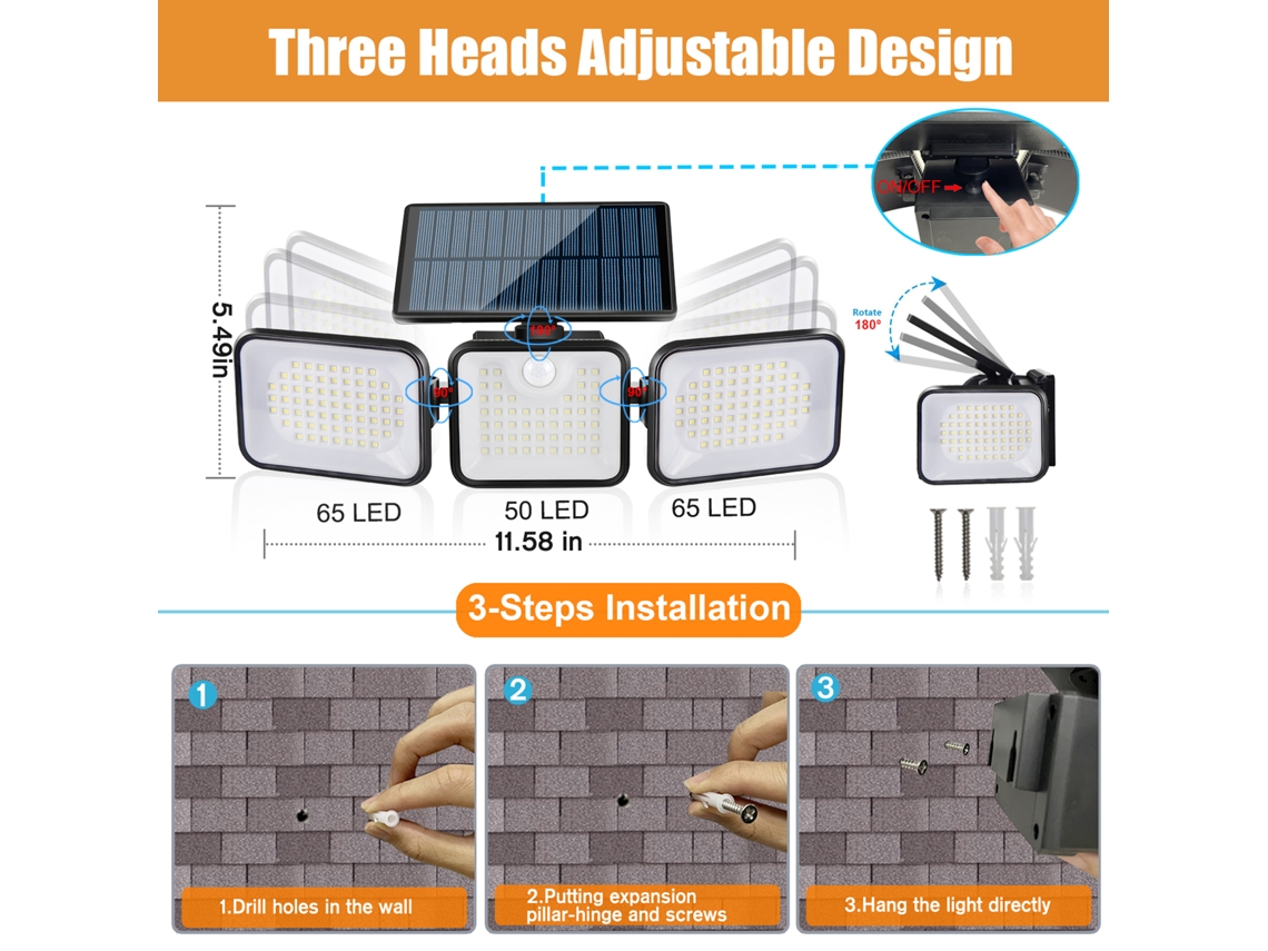 Rebe-luz De Parede Solar Com Sensor Exterior Impermeável Para Jardim, Lar, Varanda, Pátio, Garagem