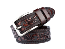 Cinto De Tpu Masculino Yuysan, Fivela De Agulha Com Furos E Padrão De Feng, Largura 3,8 Cm, Comprimento 110 Cm, Cor Café