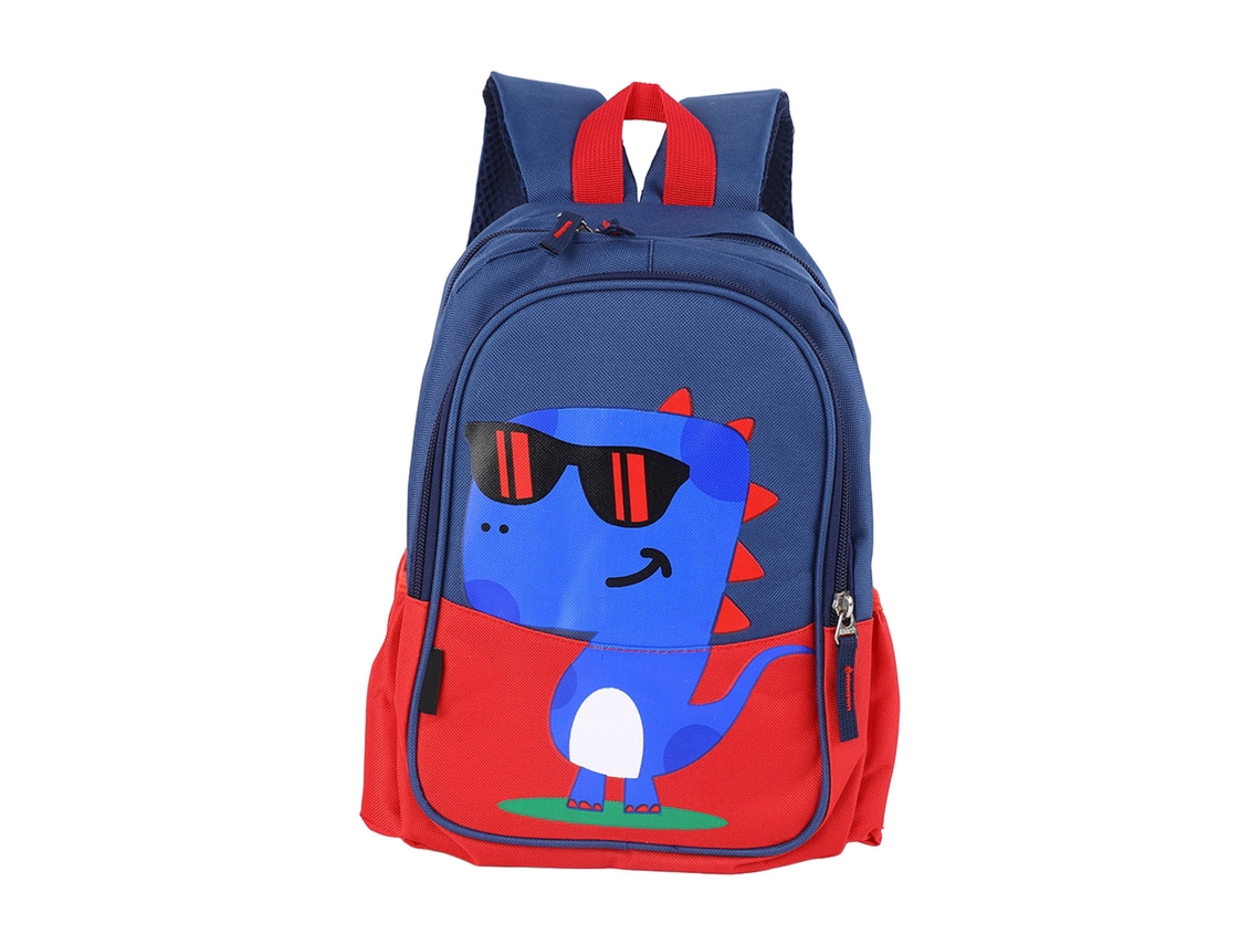 Mochila Infantil Niño Dinossauro Vermelho Bolsa Lateral Grande Capacidade Fecho Escolar Primário