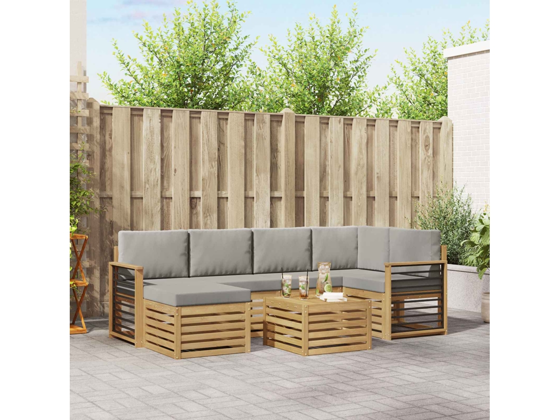 Vidaxl Conjunto De Sofás Para Exterior 7 Pcs Branco E Cinzento-claro