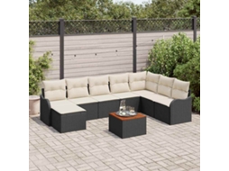 Vidaxl Conjunto De Sofá De Jardim 9 Unid. Preto E Creme Vime Pe