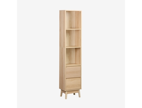 Coluna De Armazenamento Decoração Madeira, 3 Prateleiras 2 Gavetas, Natural