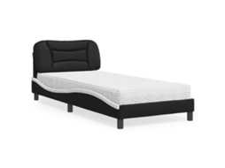 Vidaxl Cama Com Colchão Hvar 80x200 Cm Couro Artificial Preto E Branco