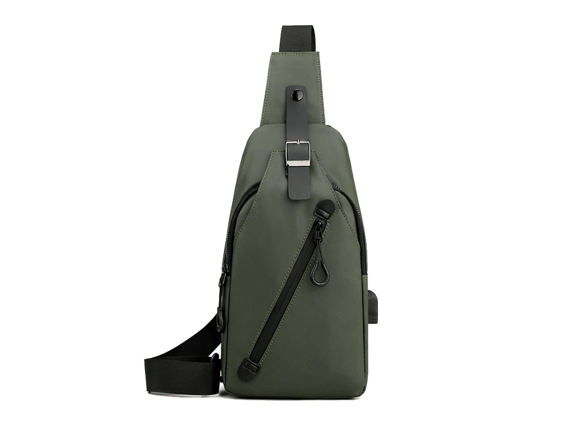 Bolsa Sling Masculina Bolsas de Ombro Mochila Sling com Porta de Carregamento Usb Armygreen