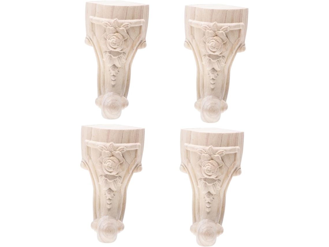 Popetpop Conjunto De 4 Pés Decorativos Madeira Entalhada Para Sofá Exclusivos Móveis, Fácil Instalação Em Sofás E Mesas