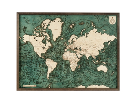 Mapa 3D com Moldura Mundo Madeira Multicolorido 81X6X61 Cm CUTTING BROTHERS